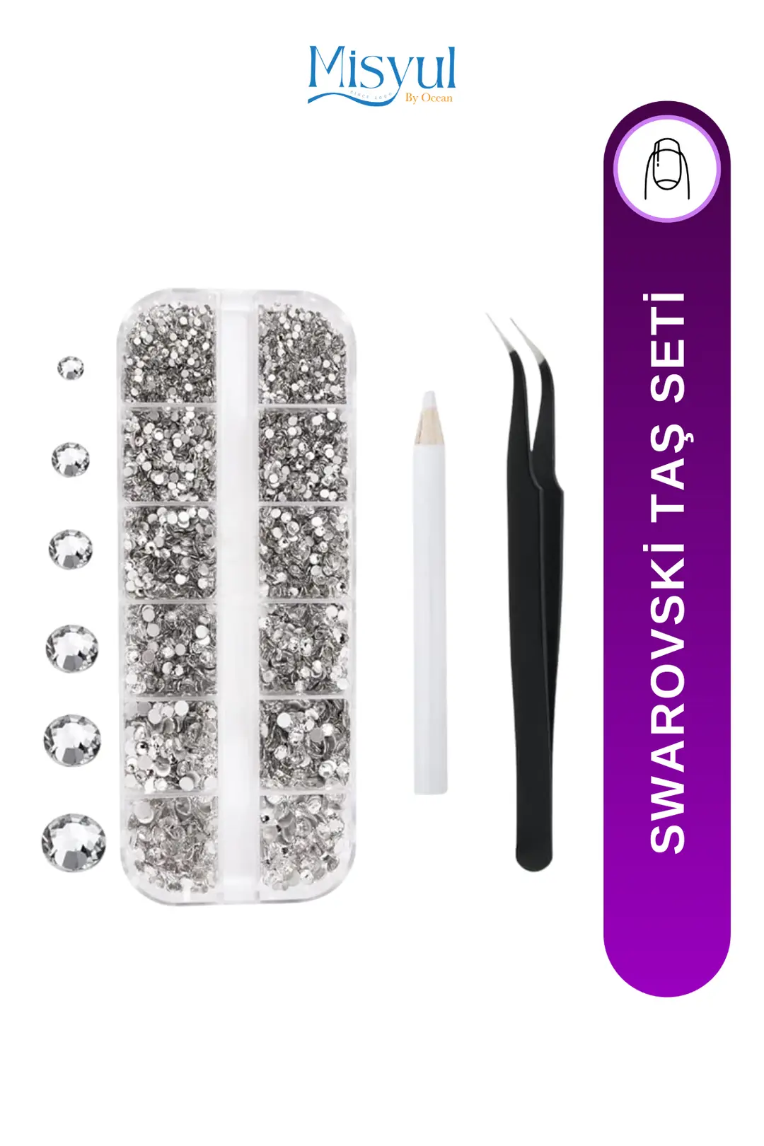 Tırnak Süsleme Taş Seti, Swarovski Nail Art Tırnak Süsleme Taşı, Süsleme Cımbızı, Süsleme Kalemi