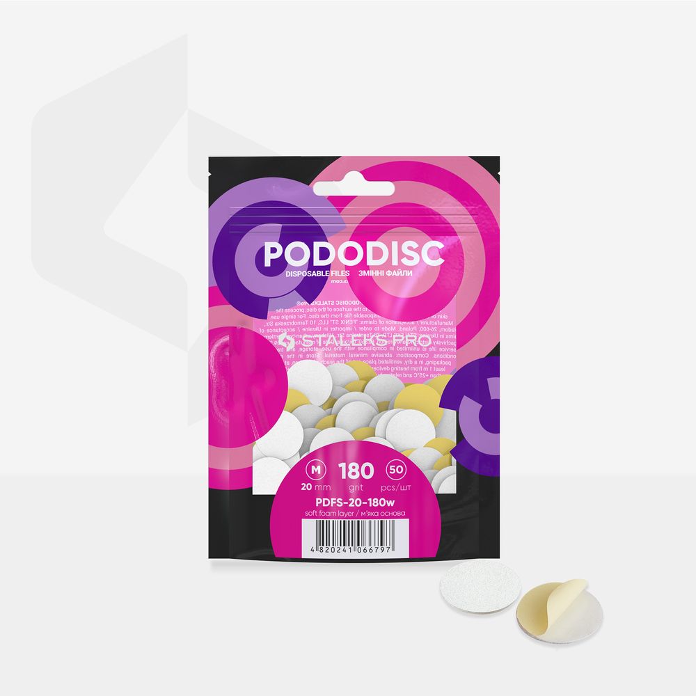 STALEKS EXPERT 20 PODODISC M pedikür diski için yumuşak tabanlı değiştirilebilir yapışkan yedek zımpara, 180 grit 20 mm (50 adet) - Görsel 3
