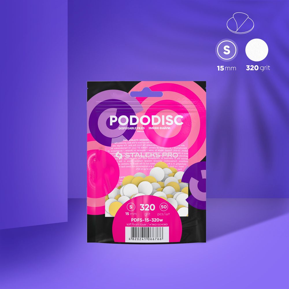 STALEKS EXPERT 15 PODODISC S pedikür diski için yumuşak tabanlı değiştirilebilir yapışkan yedek zımpara, 320 grit 15 mm (50 adet)