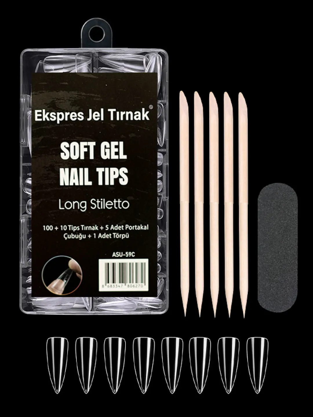 Express Protez Tırnak Uzatma Kiti, Soft Gel Poly Tips 5 Adet Portakal Çubuğu & 1 Adet Törpü