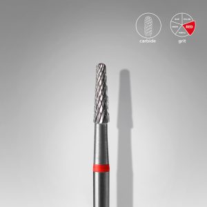 STALEKS EXPERT Sert alaşım koni freze, kırmızı, çap 2,3 mm, çalışma kısmı 8 mm