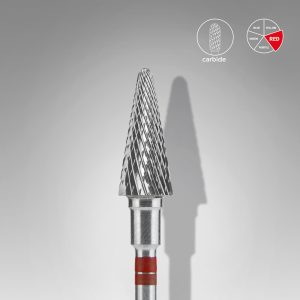 STALEKS EXPERT Solaklar için sert alaşım koni freze, kırmızı, çap 6 mm, çalışma kısmı 14 mm