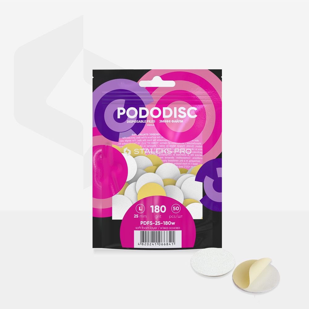 STALEKS EXPERT 25 PODODISC L pedikür diski için yumuşak tabanlı değiştirilebilir yapışkan yedek zımpara, 180 grit 25 mm (50 adet) - Görsel 3