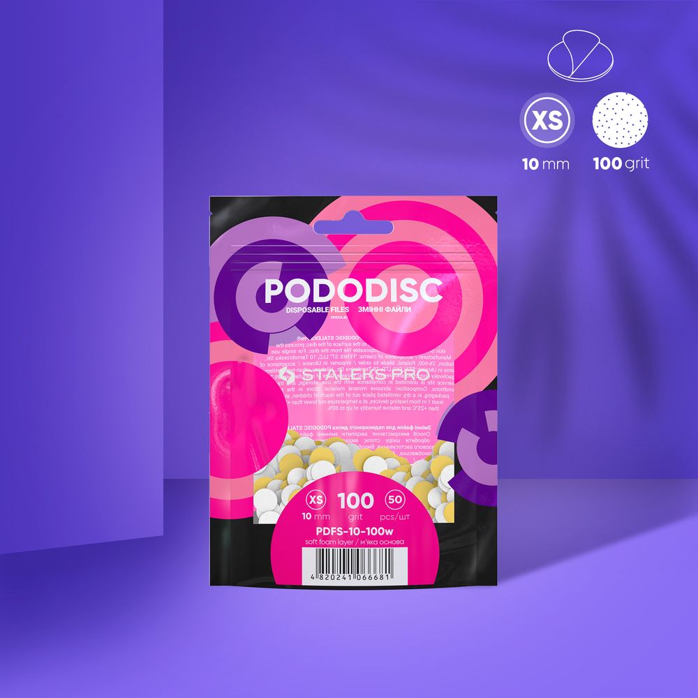 STALEKS EXPERT 10 PODODISC XS PODODISC pedikür diski için yumuşak tabanlı değiştirilebilir yapışkan yedek zımpara, 100 grit 10 mm (50 adet)
