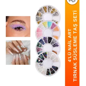 Tırnak Süsleme Taşı, Kolay Uygulanabilir, 4'lü Nail Art Tırnak Süsleme Taş Seti