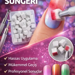 Ombre Süngeri Nail Art Süngeri 200 Adet Beyaz Sünger + 1 Adet Metal Tutucu Set