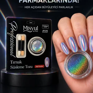 Gökkuşağı Holografik Tırnak Tozu Kalıcı Oje Üstü Parlak Efektli Nail Art Tozu
