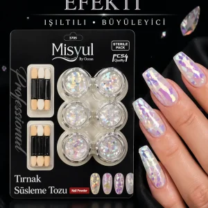 Şeker Cam Efekti Tırnak Süsleme Tozu Seti, Kristal Yansımalı Nail Art Seti 6'lı