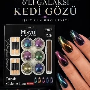 Galaksi Kedi Gözü Oje Etkili Toz Seti, Mıknatıs Hediyeli Manyetik Nail Art Tırnak Süsleme Tozu 6'lı