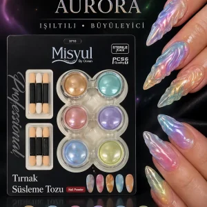 Jel Görünümlü Aurora Toz Seti Islak Görünümlü Sedefli Nail Art Tırnak Süsleme Tozu 6'lı