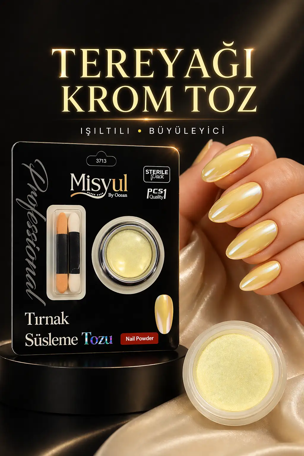 Tereyağı Krom Tozu Butter Chrome Effect Islak Görünümlü Altın Yansımalı Nail Art Tırnak Süsleme