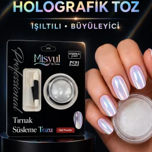 Gökkuşağı Holografik Tırnak Tozu Kalıcı Oje Üstü Parlak Efektli Nail Art Tozu