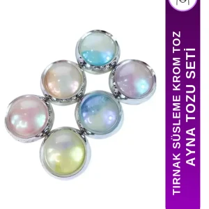 Tırnak Glitter Ayna Tozu Seti, Krom Glitter, Manikür Tırnak Tozu, Aparat İle 6'lı Set