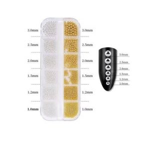 QNAIL 12 bölmeli altın ve gümüş renkli havyar taşı nail art seti