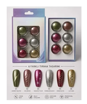 QNAIL Professional 6 renk ayna efektli krom tozu nail art seti